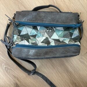 Espe Geometric Patchwork Crossbody Bag Gray Vegan Leather